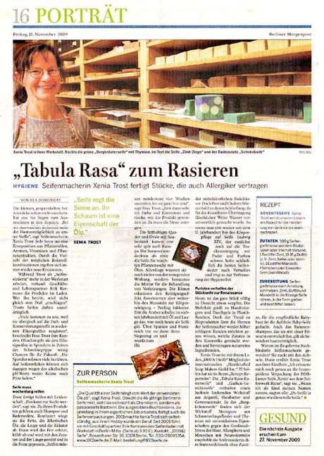 “Tabula Rasa” zum Rasieren – Berliner Morgenpost vom 13. November 2009