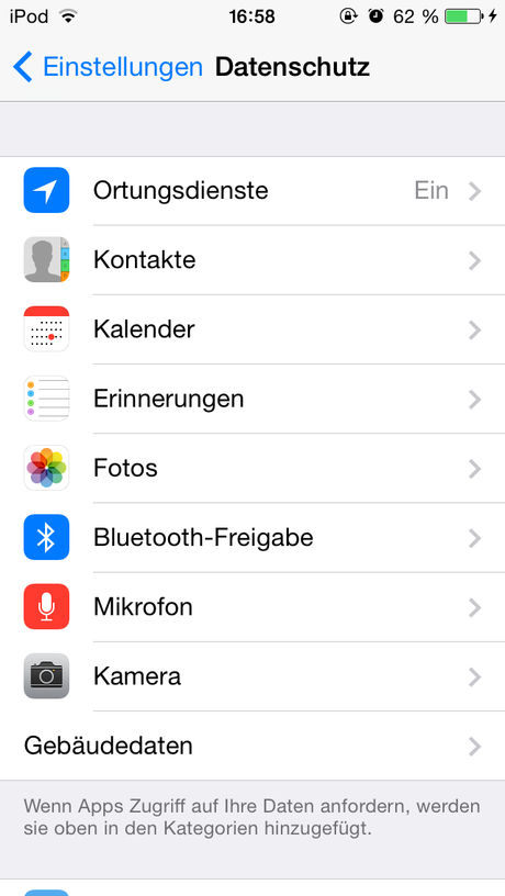 iOS 8 Beta 2 Datenschutz