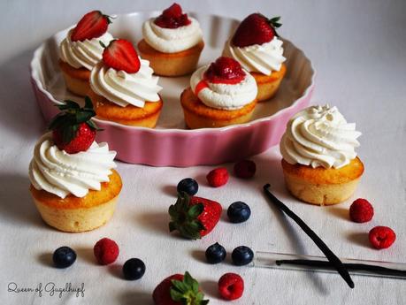 Filled Strawberry Shortcake Cupcakes with Vanilla Cream Frosting... I love you so much!