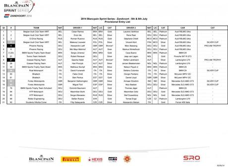 2014 Blancpain Sprint Series - Zandvoort - Provisional Entry Lis