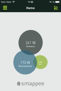 Startbildschirm des Smappee Energiemanagers