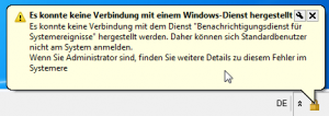Fehlermeldung in der Windows Taskbar