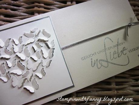 Edle Hochzeitskarte in silber-weiß