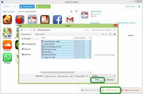 copytrans apps add documents Office Dokumente auf das iPad übertragen
