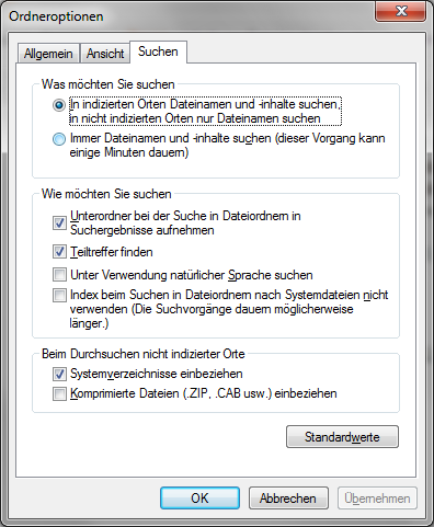 Inhalt von Dateien durchsuchen bei Windows 7