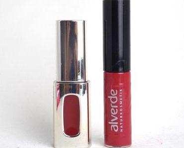 [Dupeverdacht] Alverde "Colourful Paradise" LE Colourful Lip Laquer 30 "Paradise Red" VS. L'oreal L'extraordinaire 304 "Ruby Opera"