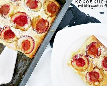 Kokoskuchen mit Weingartenpfirsichen