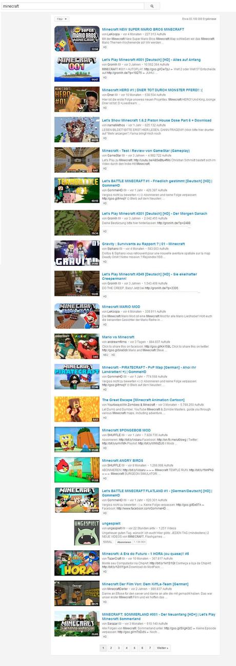 minecraftyoutubealt YouTube testet neue Suchergebnis Seite