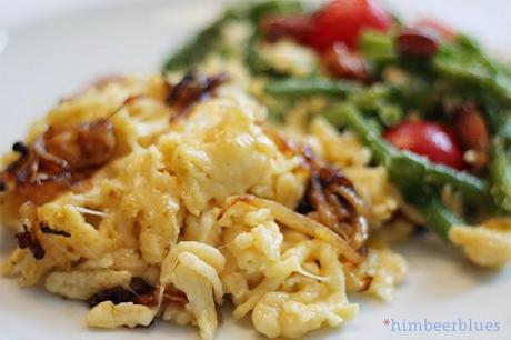Schwäbisch inspiriert: frischer Bohnensalat mit Kässpätzle und Himbeer-Lasagne