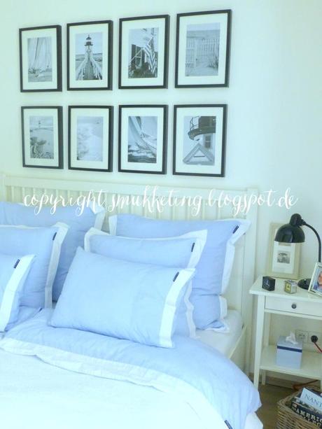The blue and white bedroom