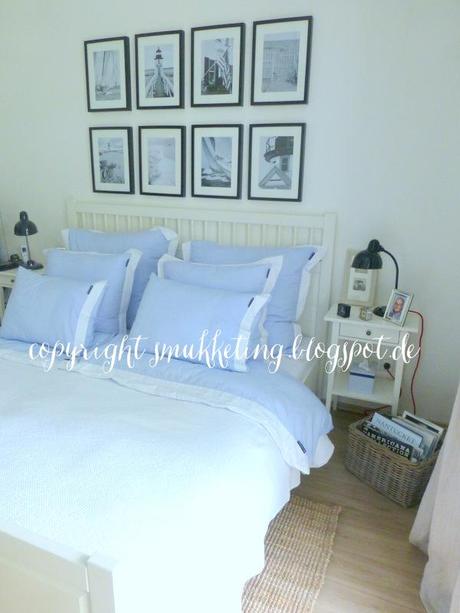 The blue and white bedroom