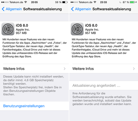 iPhone iOS 8 Aktualisierung benötigt bis zu 6 GB freien Speicher