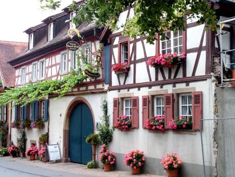 Weingut Borell Diehl Hainfeld Pfalz blumengeschmücktes Fachwerkhaus
