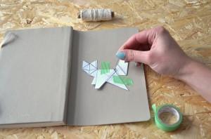 Gestickter Origami-Fuchs auf Notizbuch
