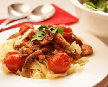Oktopus in Weißweinsoße mit Cherry-Tomaten