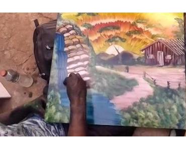 Handwerk ohne Pinsel: Straßenkünstler malt seine Bilder mit der Hand
