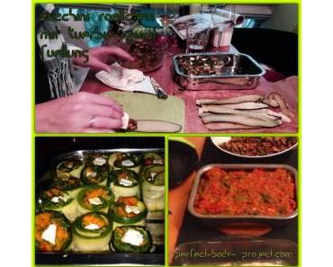 Zucchini Röllchen mit Kürbis-Spinat-Füllung