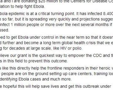 Mark Zuckerberg spendet 25 Millionen US-Dollar gegen Ebola