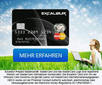 large rectangle 336 280 de Excalibur Card: PrePaid Kreditkarte ohne SCHUFA   wiederbelebt?