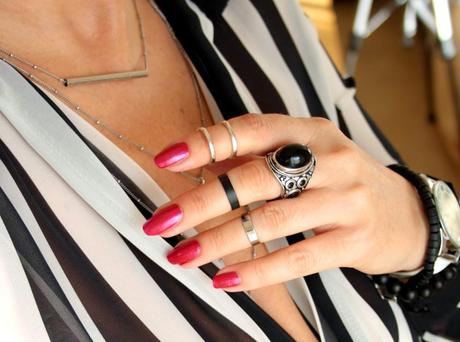 Black suede boots + black and white striped wrap blouse