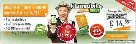 ga3403 1485 01 Mobilfunk Angebot: Klarmobil Allnet Spar Flat Aktion für 14,85 €