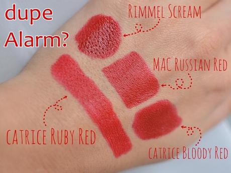 lala Berlin for catrice ruby red revoltaire bloody red dupe mac russian red rimmel scream