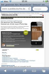 Screenshot Süddeutsche Zeitung iPhone-App Selbstmanagement