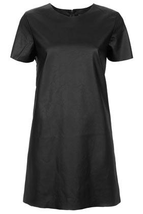 Topshop - T-Shirt-Kleid In Lederoptik - Schwarz
