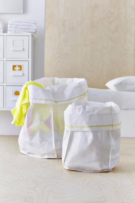 Ikea SPRUTT Wäschekörbe in weiss mit neongelb für Wäsche oder Badezimmeraufbewahrung