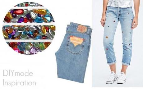 DIY Mode Inspiration Glitzersteine und Jeans