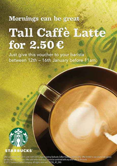 [Starbucks] Caffe Latte um € 2,50 und neu Cinnamon Sirup