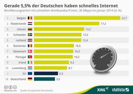 Infografik: Gerade 5,5% der Deutschen haben schnelles Internet | Statista