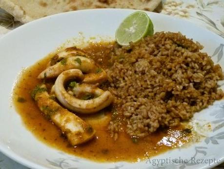 Ägyptische Rezepte Calamari in Tomatensoße mit Reis