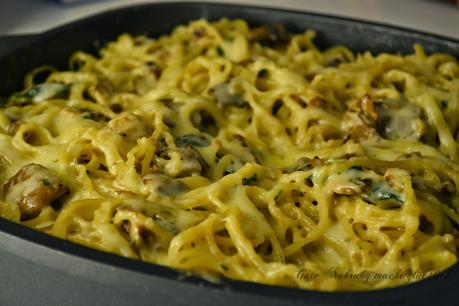 Spaghetti mit gemischten Pilzen, Gorgonzola und Bergkäse
