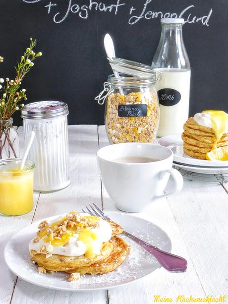 Zitronen-Müsli Pancakes mit Ei freiem Lemon Curd & Degustabox Februar