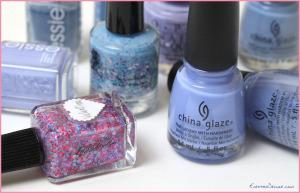 Essie Truth or Flare, China Glaze Fade Into Hue, KBShimmer Periwinkle in Time, Essie Lapiz of Luxury, China Glaze Secret Peri-wink-le, China Glaze Boho Blues, Essie Bikini So Teeny, OPI You're Such A BudaPest