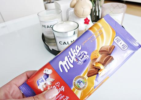 Milka Tafel Karame / Milchcreme mit Haselnusskrokant / a la Vanille-Pudding
