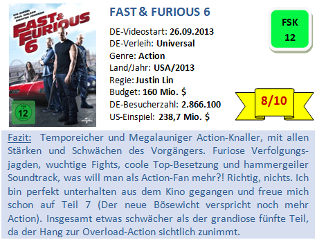 Fast & Furious 6 - Bewertung