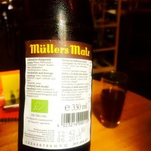 Zutatenliste des Müllers Malz, Etikett auf der Rückseite der Flasche