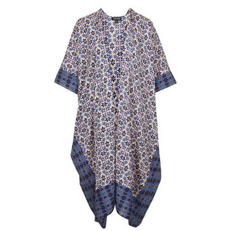 Topshop - Longline-Kimono mit Kacheldruck - Blau
