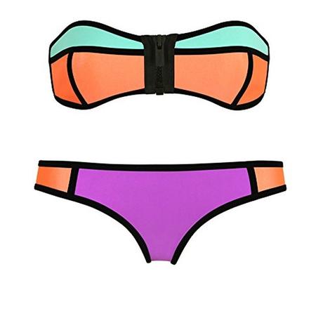 Zeeton 2015 Damen Sexy Candy Farbe Strand Bikinis satz Push Up Bandeau mit Reißverschluss Badeanzug Bademode Diving Swimwear suit