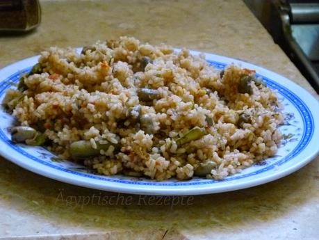 Grüne Foul-Bohnen mit Reis - Foul Khadra bil Ros