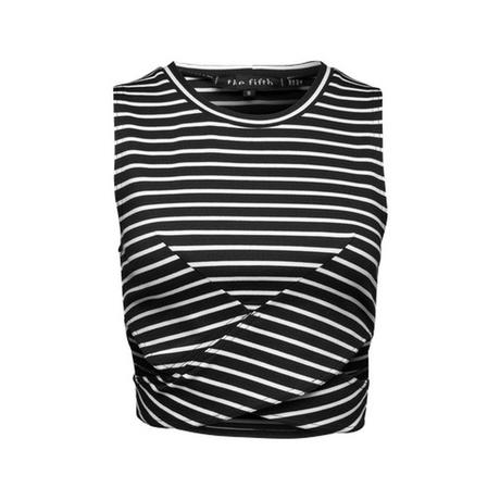 the fifth LABEL Gestreiftes Cropped Top mit Cut Outs 'Starstruck' schwarz/weiss
